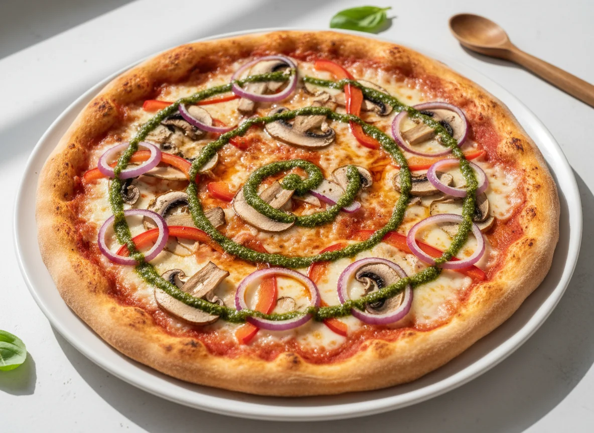 Vegetable Pizza with Drizzles photo