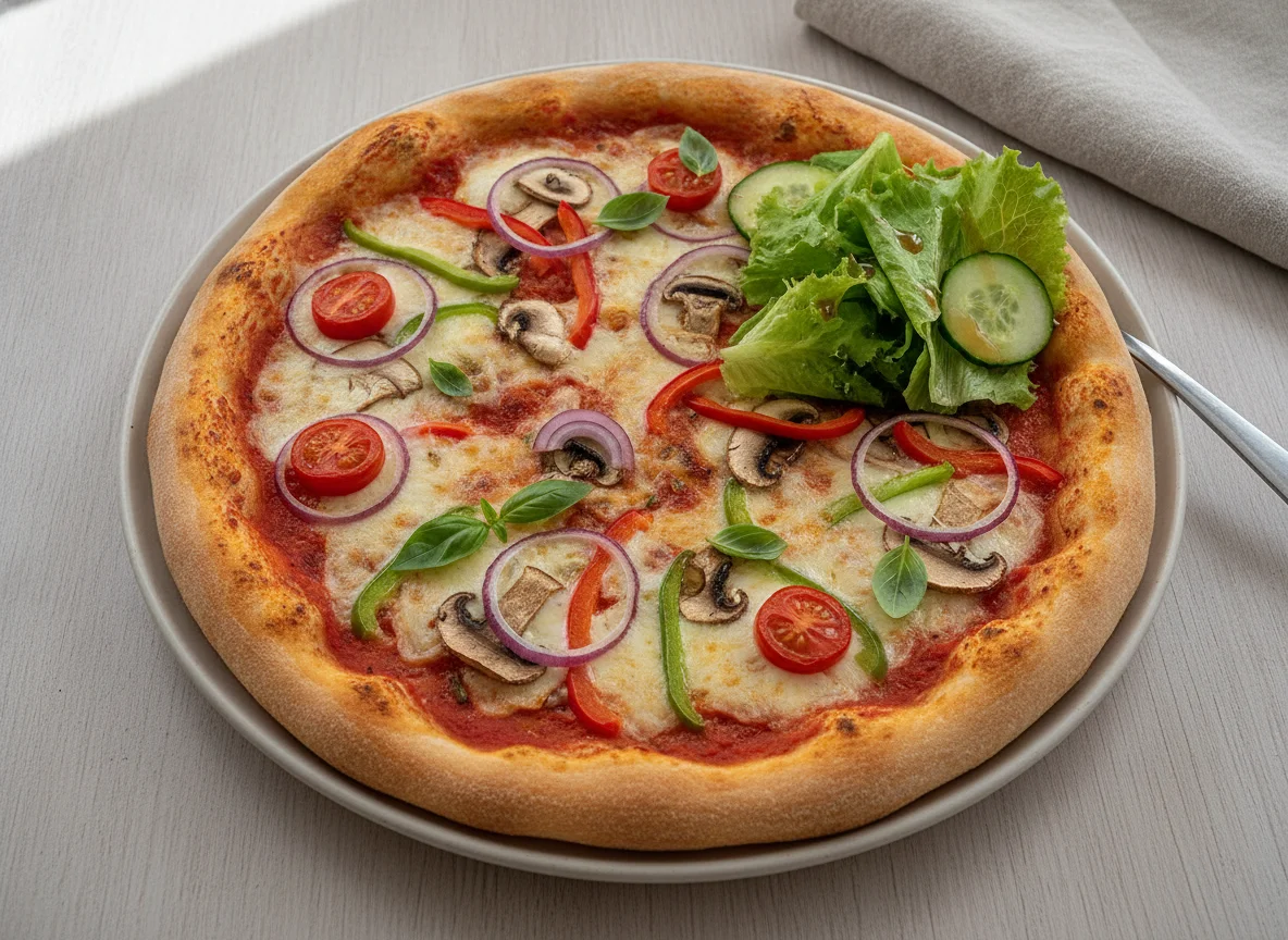 Vegetable Pizza with Side Salad photo