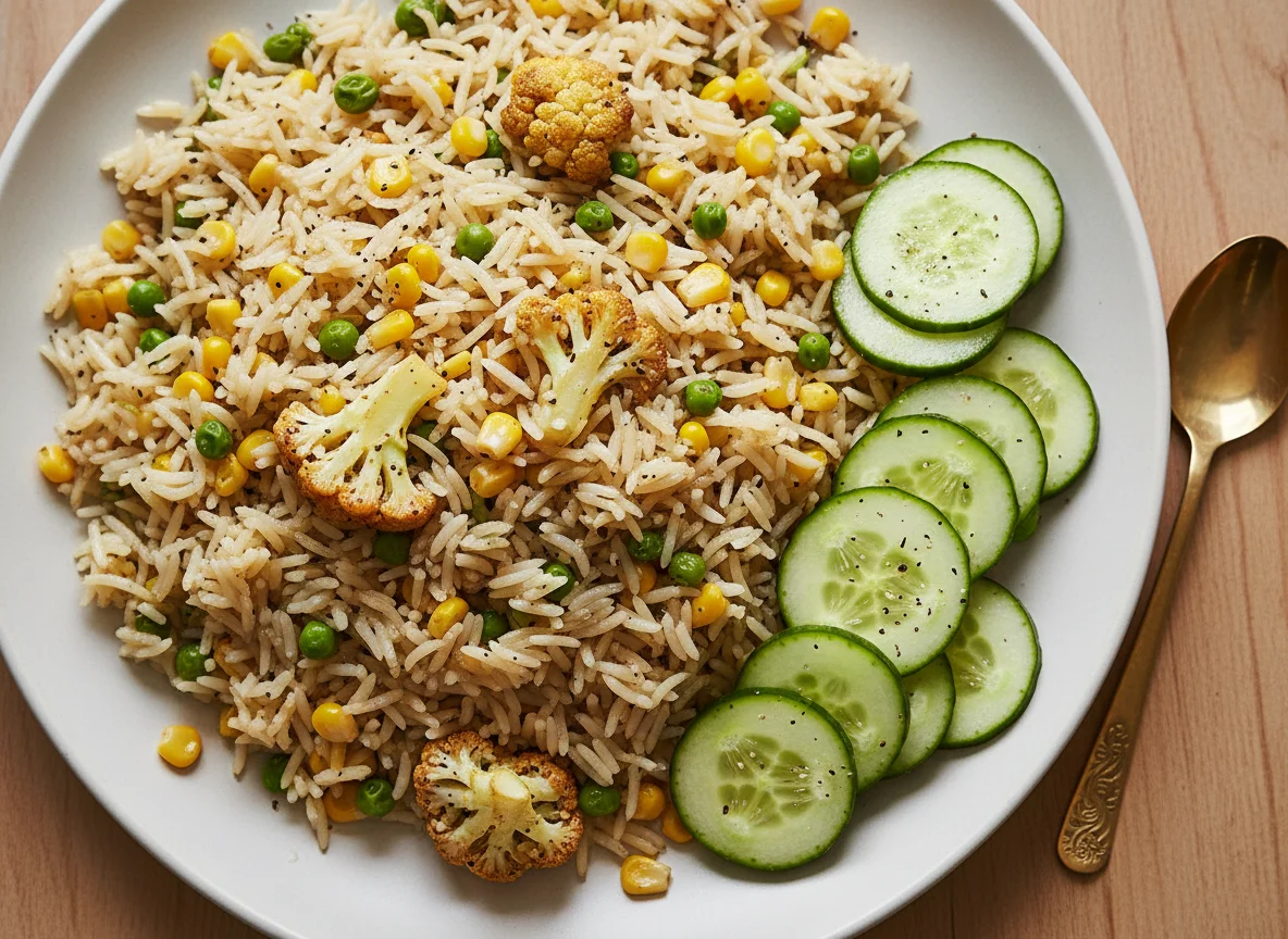 Vegetable Pulao with Cucumber Salad photo