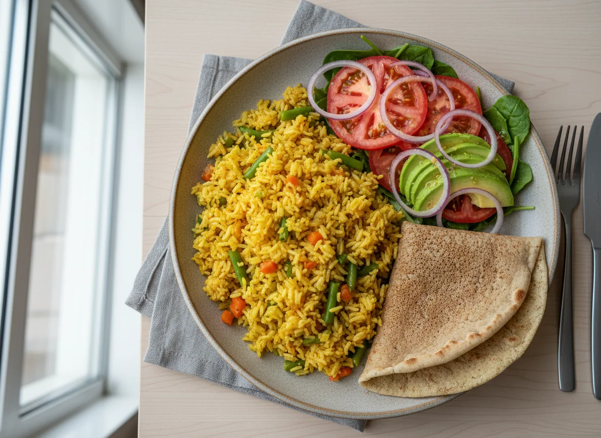 Vegetable Rice with Salad photo