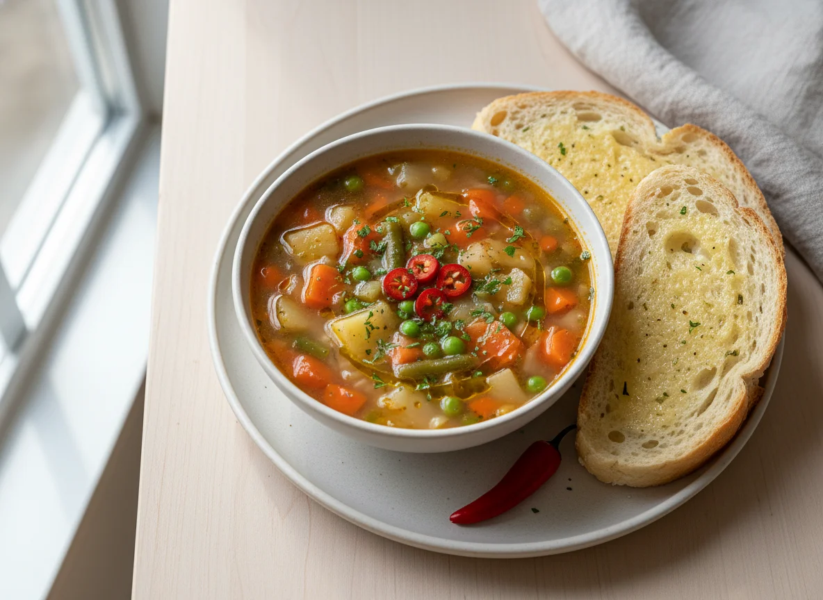 Vegetable Soup with Bread photo