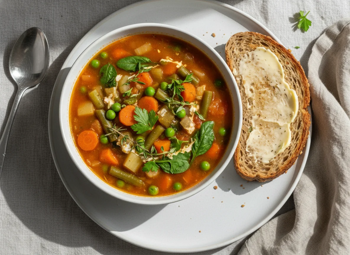 Vegetable Soup with Buttered Toast photo