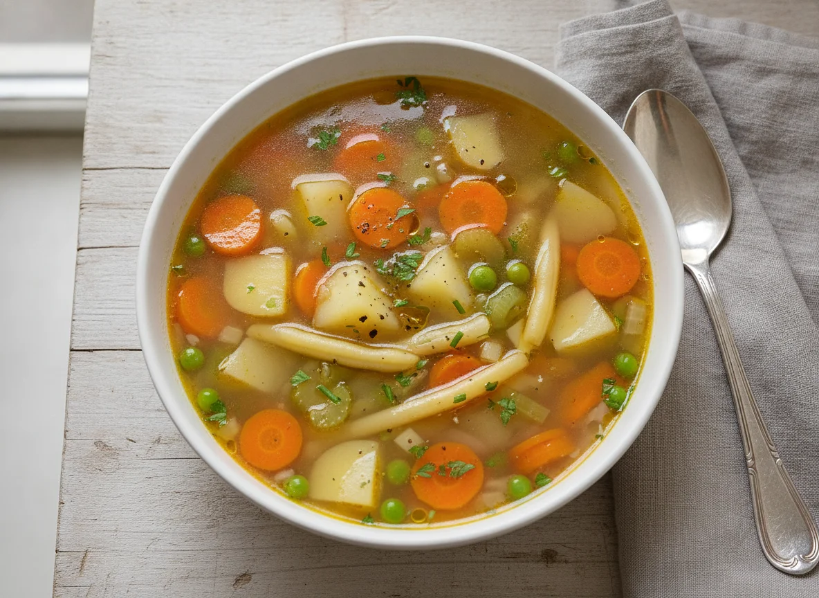 Vegetable soup with potatoes and carrots photo