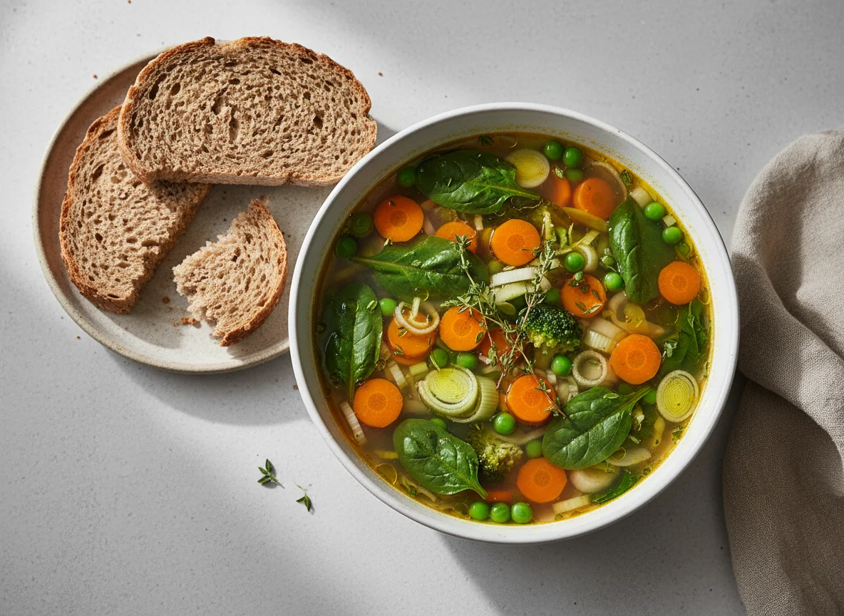 Vegetable Soup with Wholemeal Bread photo