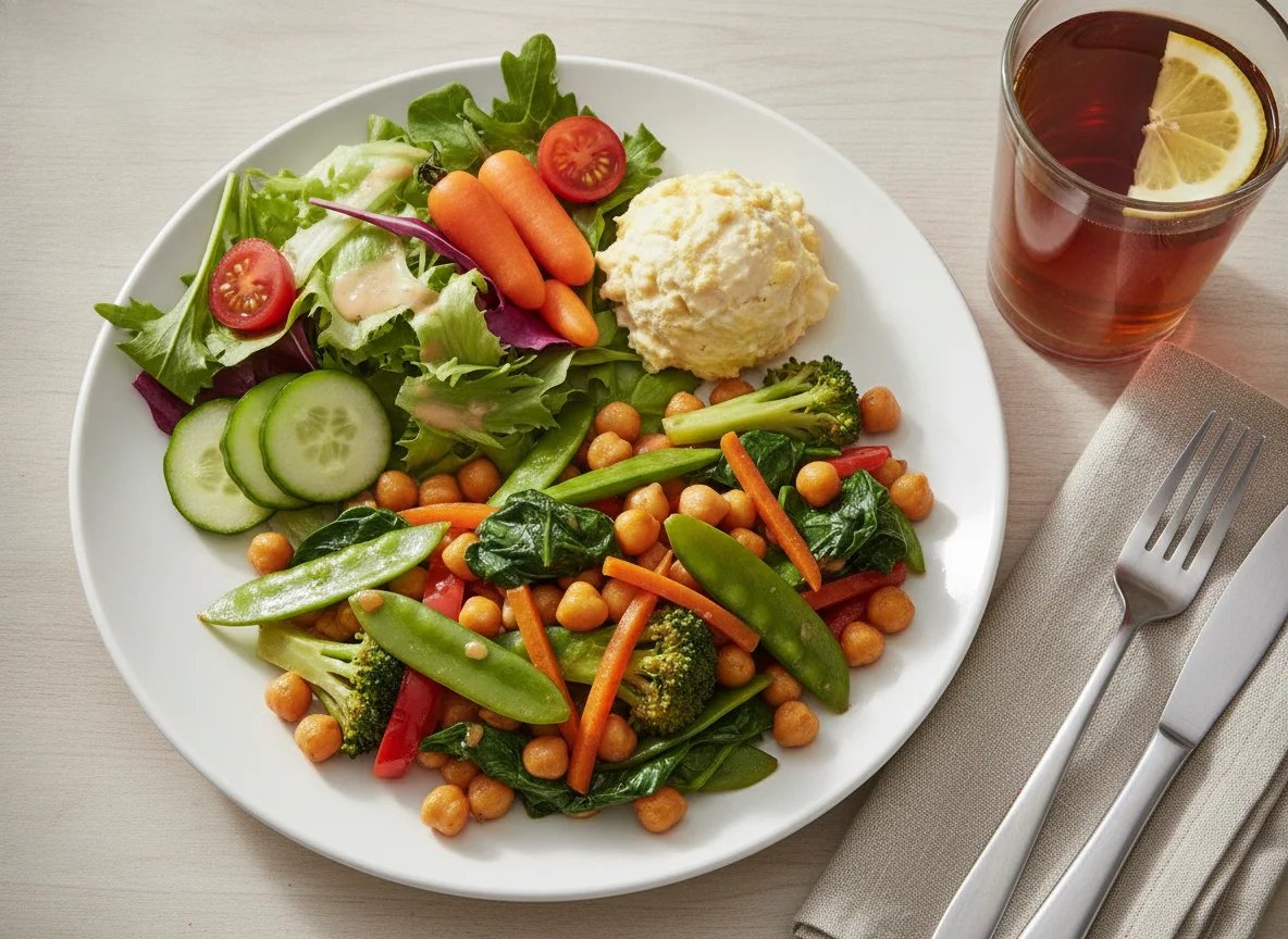 Vegetable Stir-fry with Chickpeas and Side Salad photo