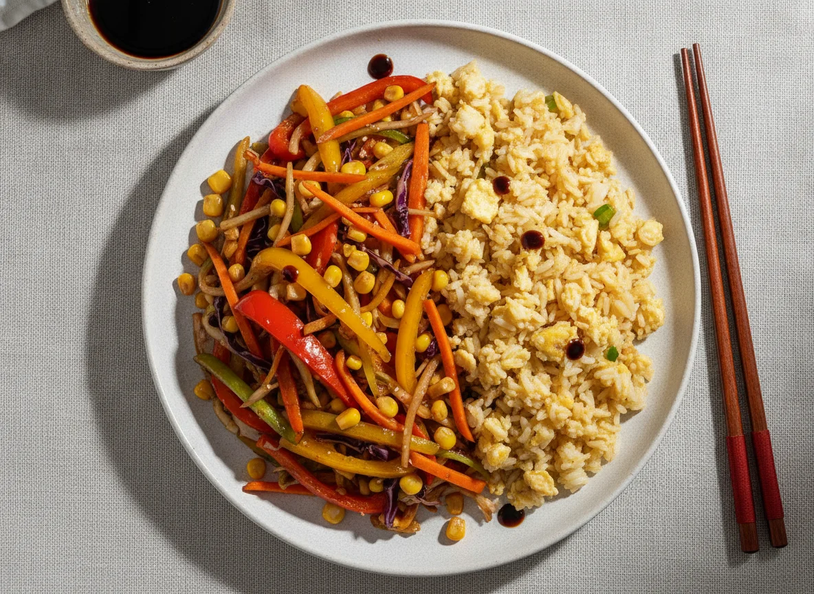 Vegetable Stir-fry with Egg Fried Rice photo