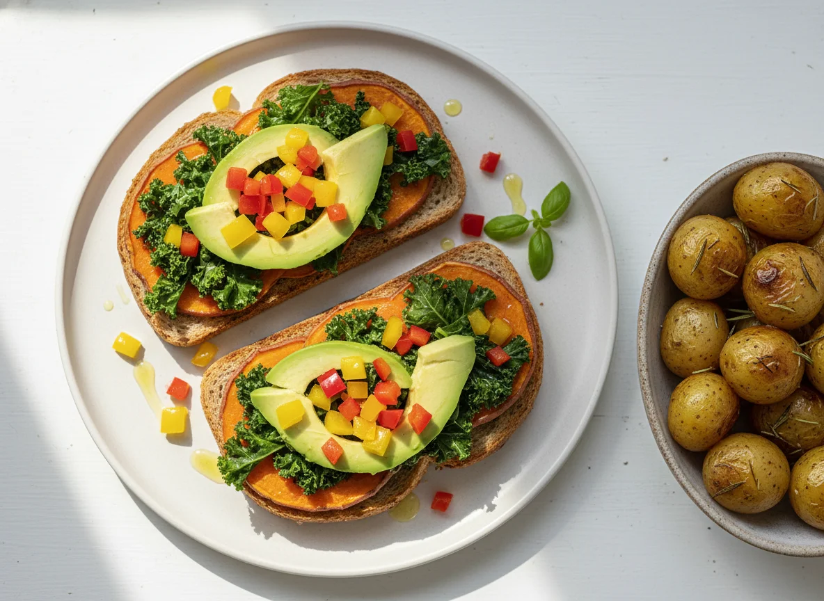 Vegetable Toast with Roasted Potatoes photo