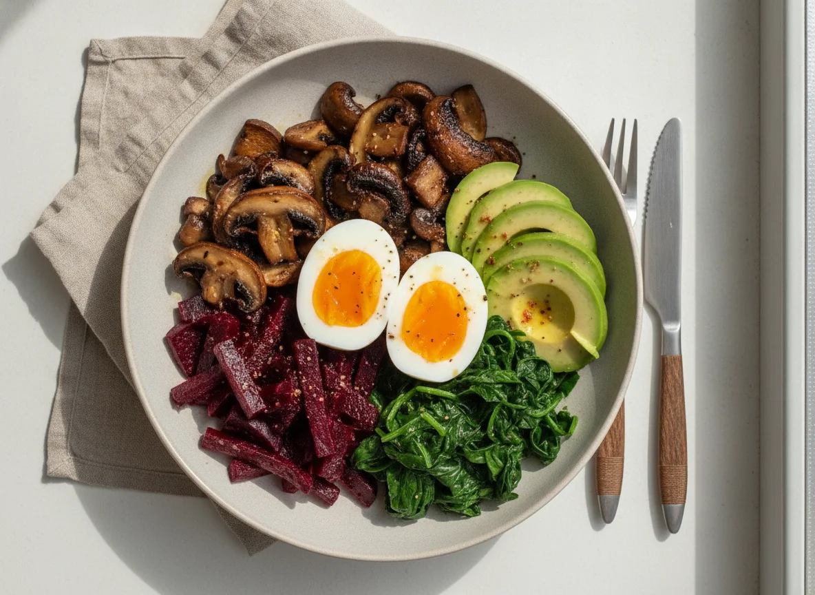 Vegetarian Buddha Bowl with Eggs and Avocado photo