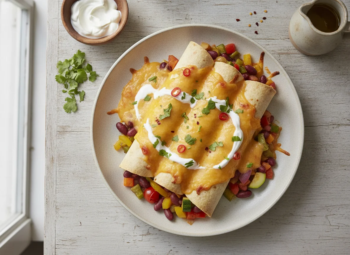 Vegetarian Enchiladas with Cheese Sauce photo