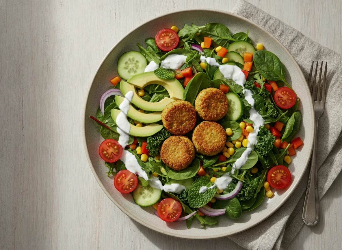Vegetarian Salad with Falafel and Avocado photo