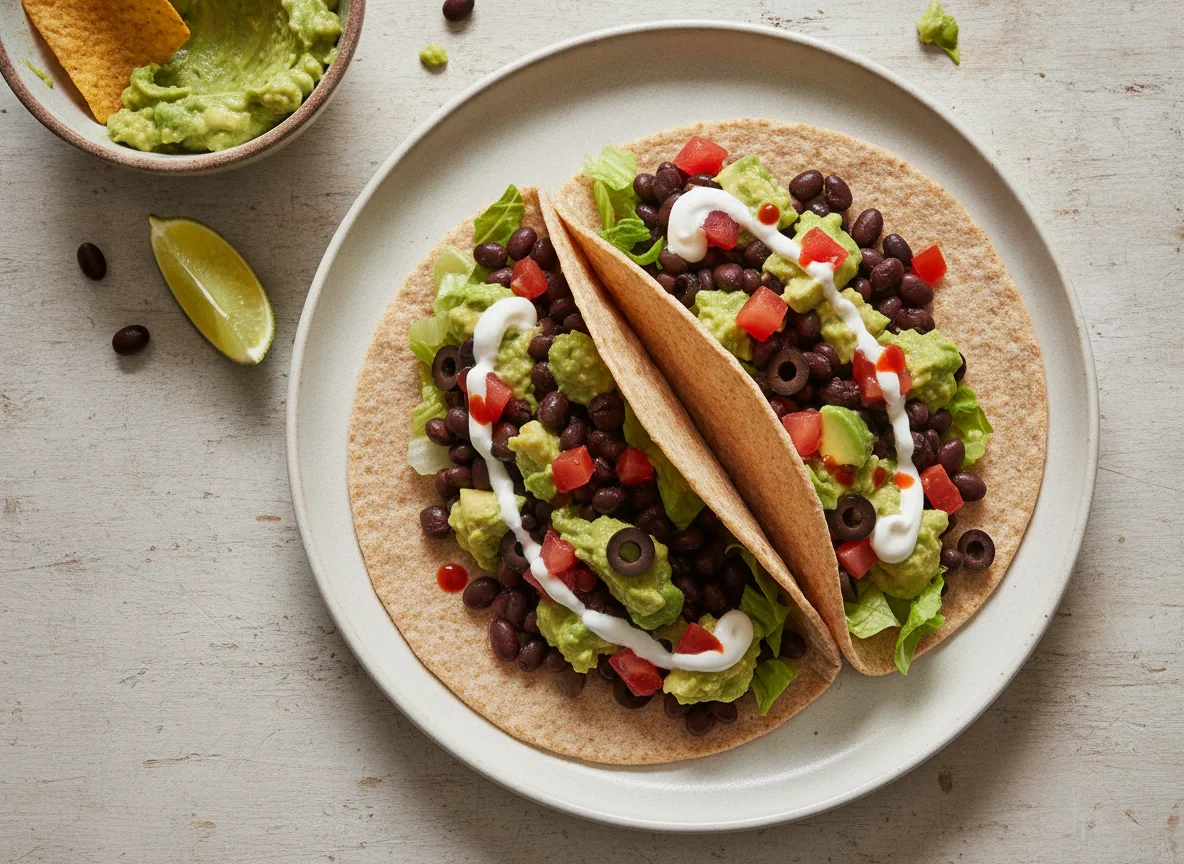 Vegetarian Taco with Guacamole and Black Beans photo