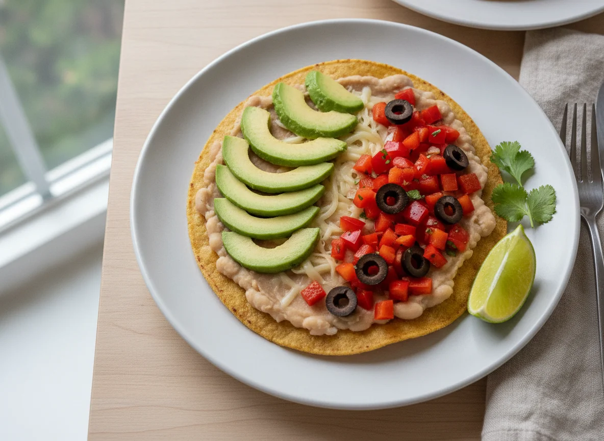Vegetarian Tostada with Avocado and Beans photo