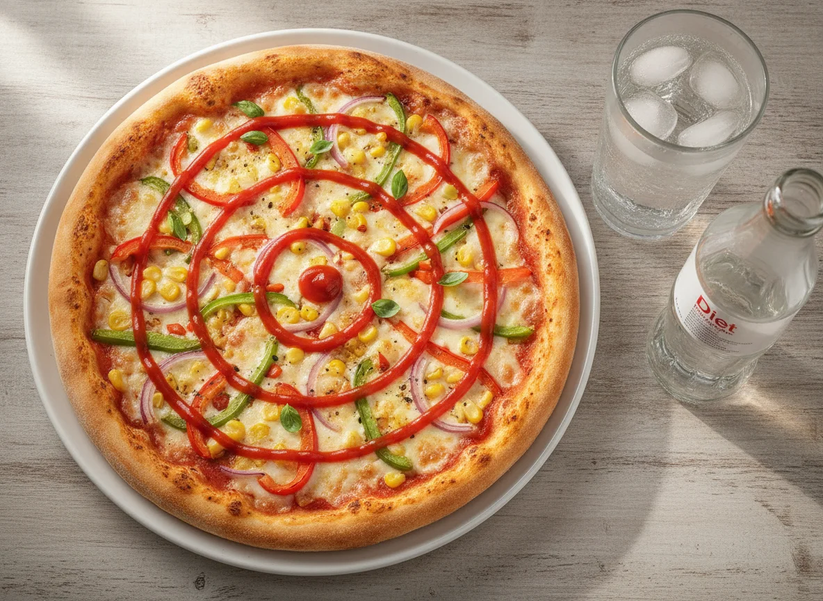 Veggie Pizza with Diet Soda photo