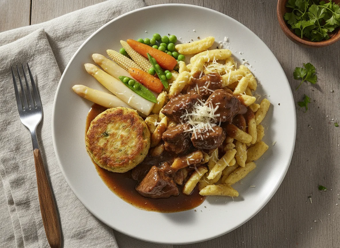 Venison Stew with Spätzle and Vegetables photo
