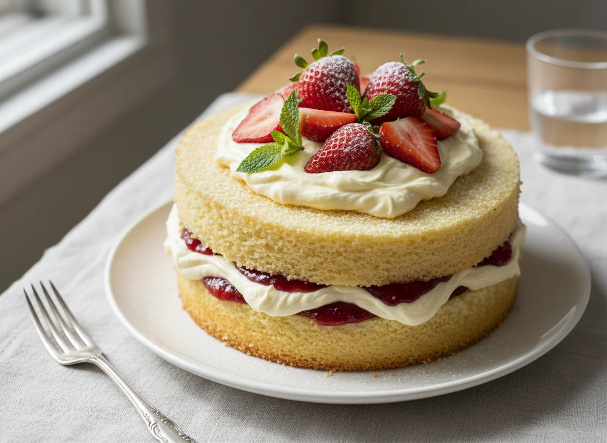 Victoria Sponge Cake with Buttercream Frosting photo