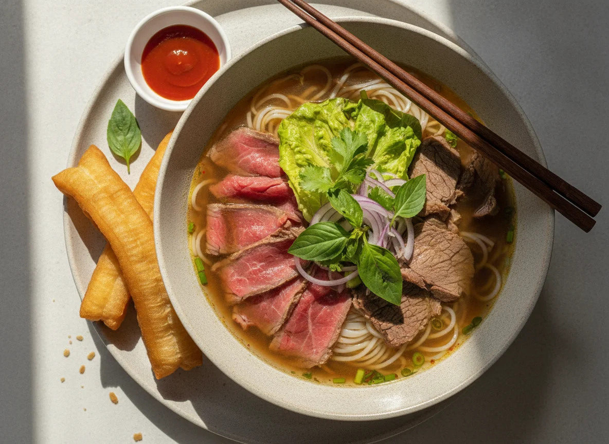 Vietnamese Beef Pho with Fried Dough Sticks photo