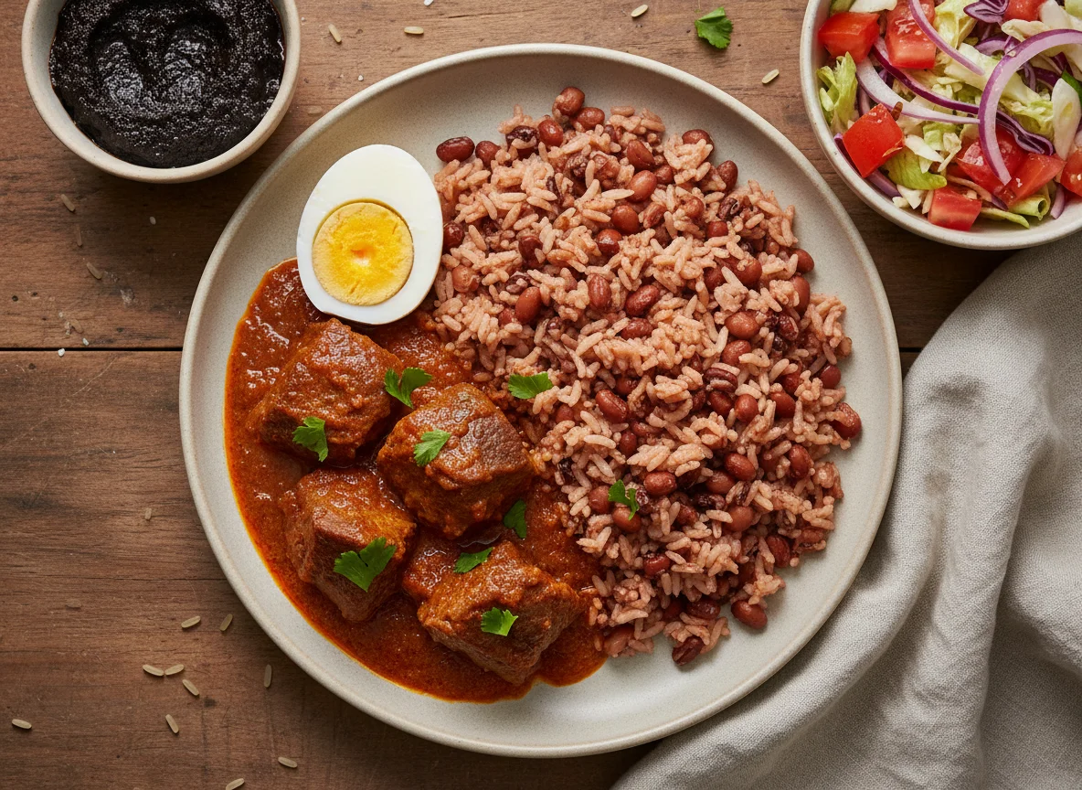 Waakye with Stew and Salad photo