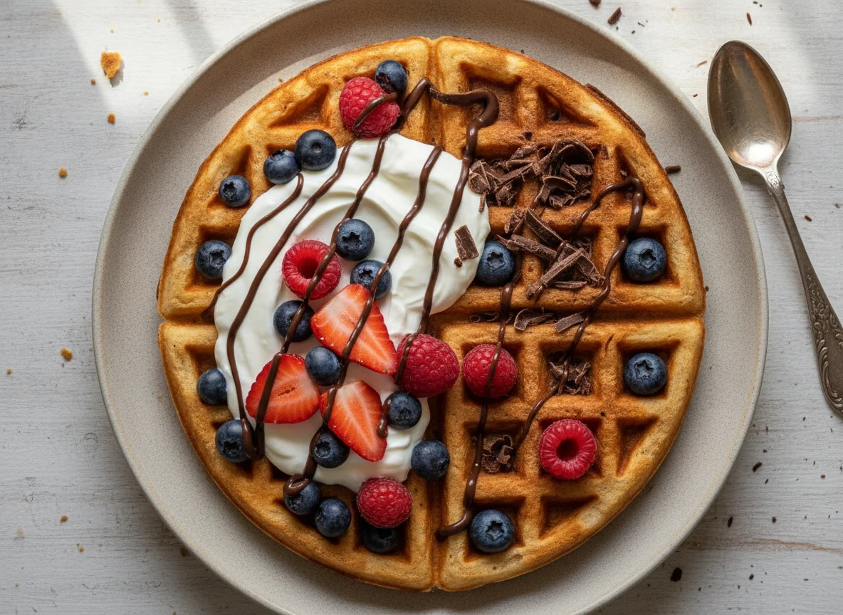 Waffle with Skyr, Berries and Dark Chocolate photo