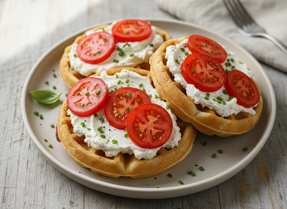 Waffles with Cream Cheese and Tomato photo