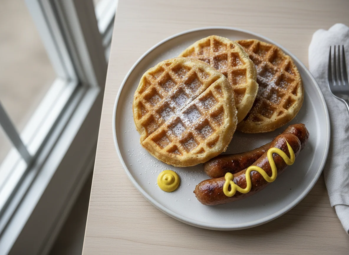 Waffles with Sausages and Mustard photo