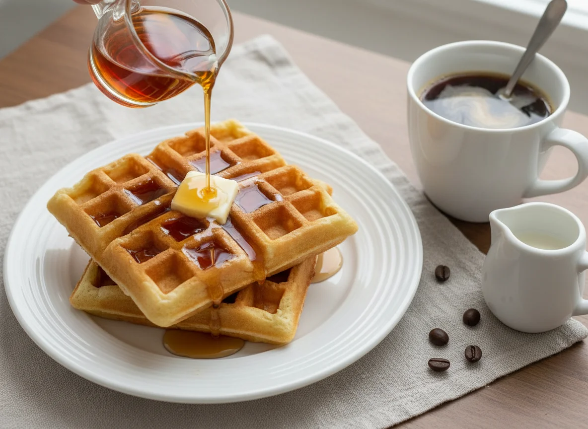 Waffles with Syrup and Coffee photo