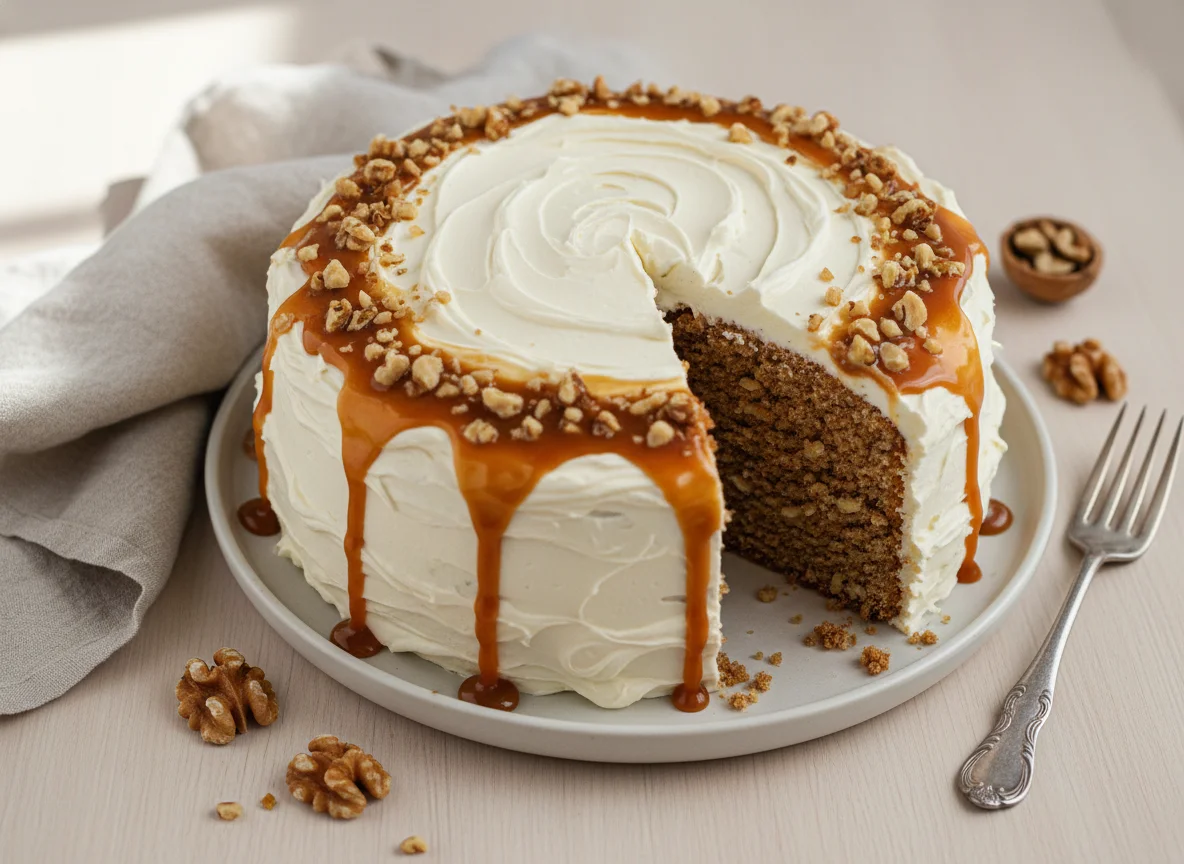 Walnut Cake with Glaze and Cream Cheese Frosting photo