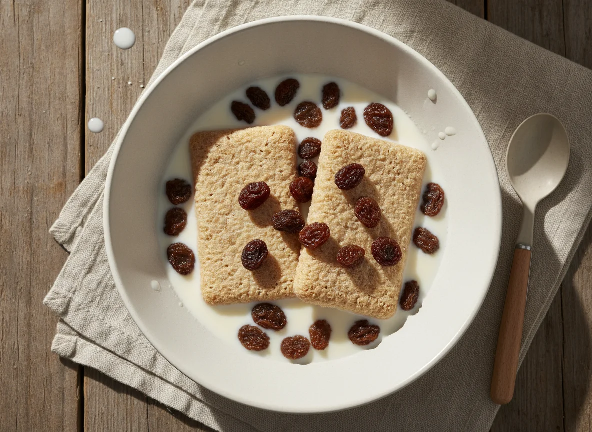 Weetabix with milk and raisins photo