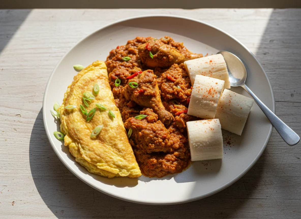 West African Stew with Yam and Omelette photo