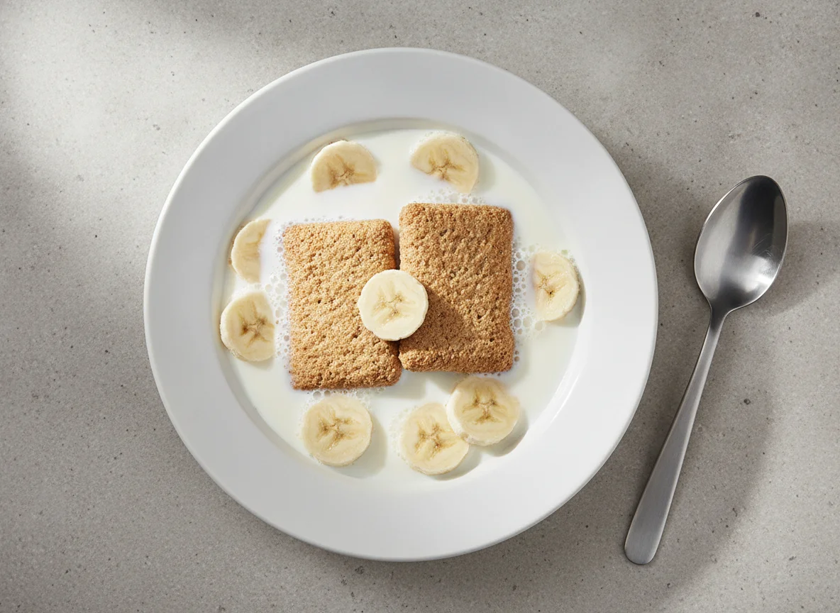 Wheat biscuits with milk and banana photo