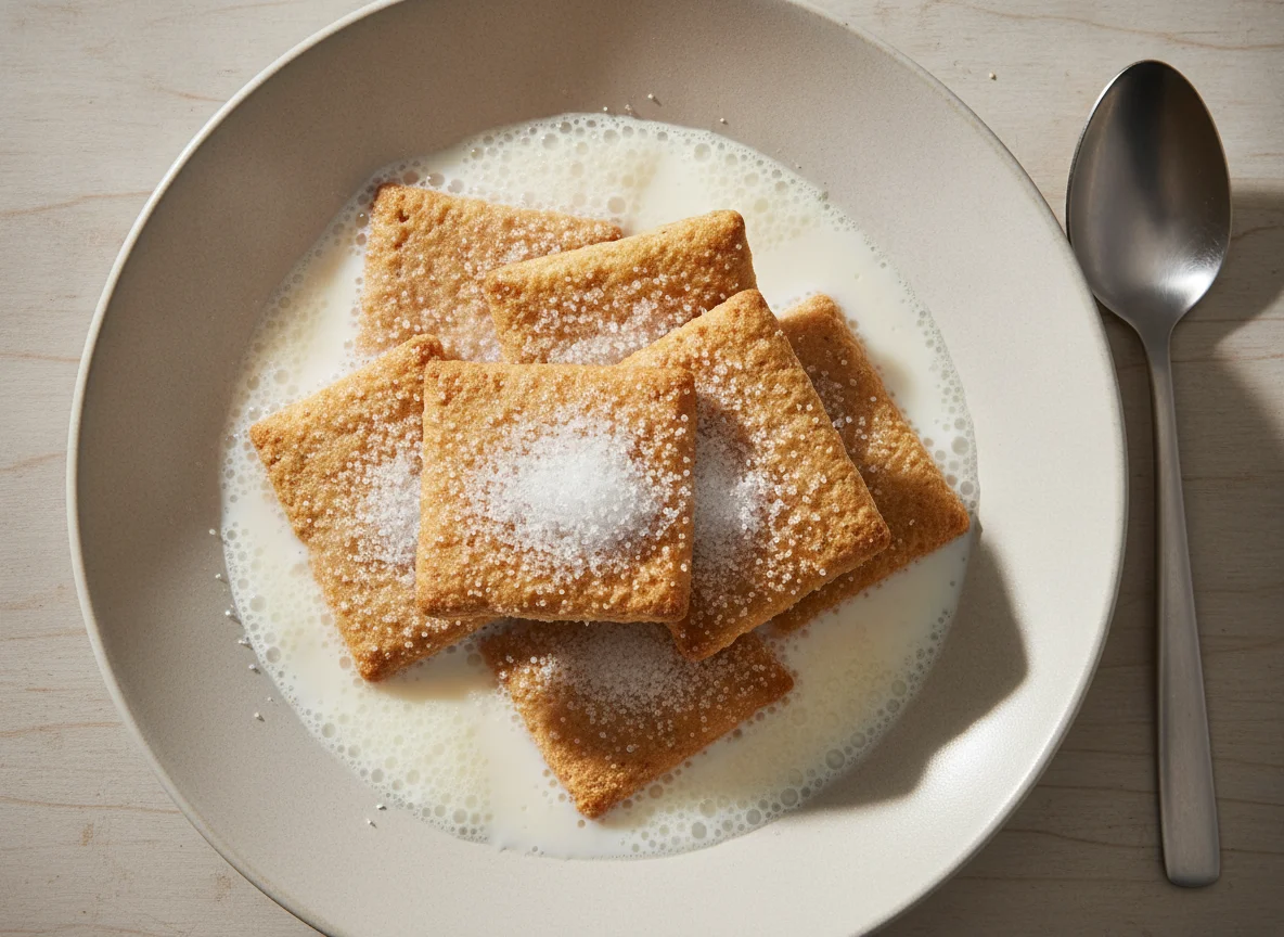 Wheat biscuits with milk and sugar photo