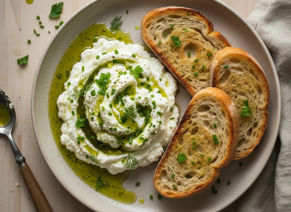 Whipped Ricotta with Herb Oil and Toasted Sourdough photo