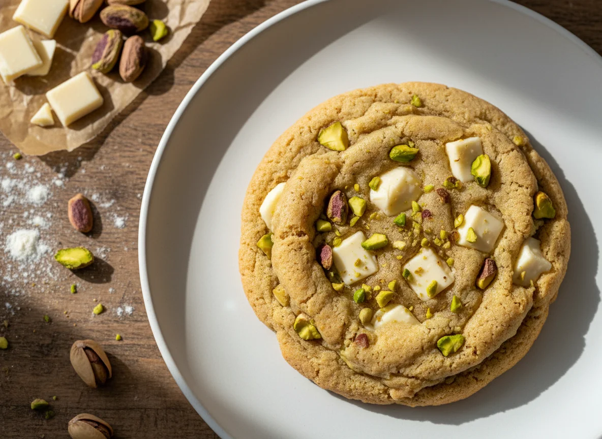 White chocolate and pistachio cookie photo
