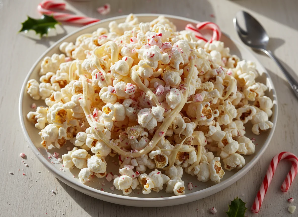 White Chocolate Candy Cane Popcorn photo