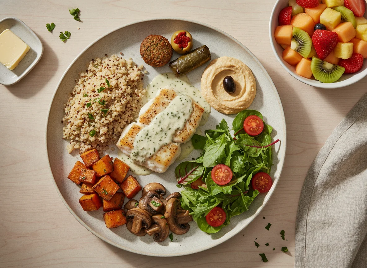 White Fish with Quinoa and Roasted Vegetables photo