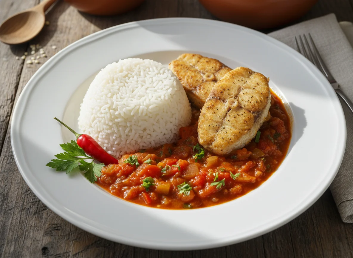 White Rice and Tomato Stew with Fish photo
