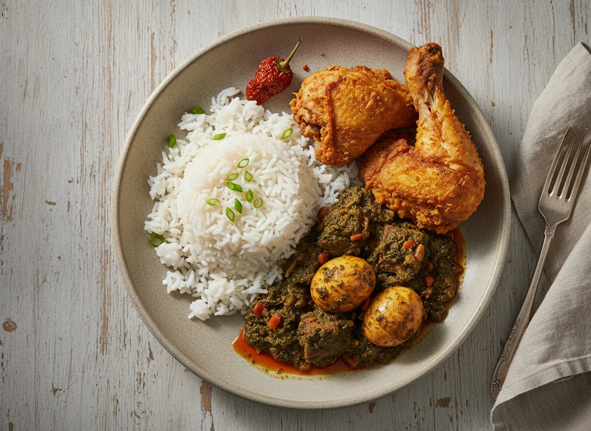 White Rice with Ayamase Stew and Fried Chicken photo