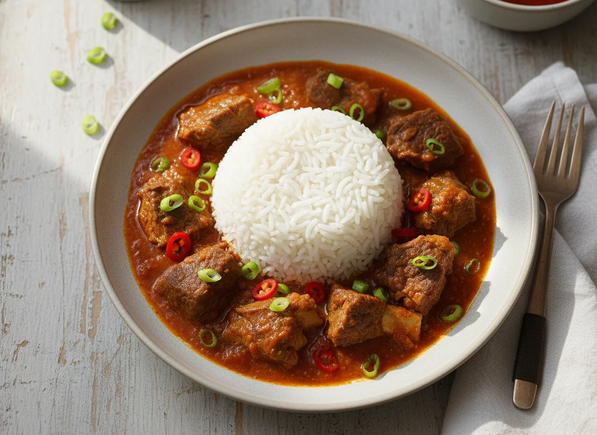 White Rice with Stew and Meat photo