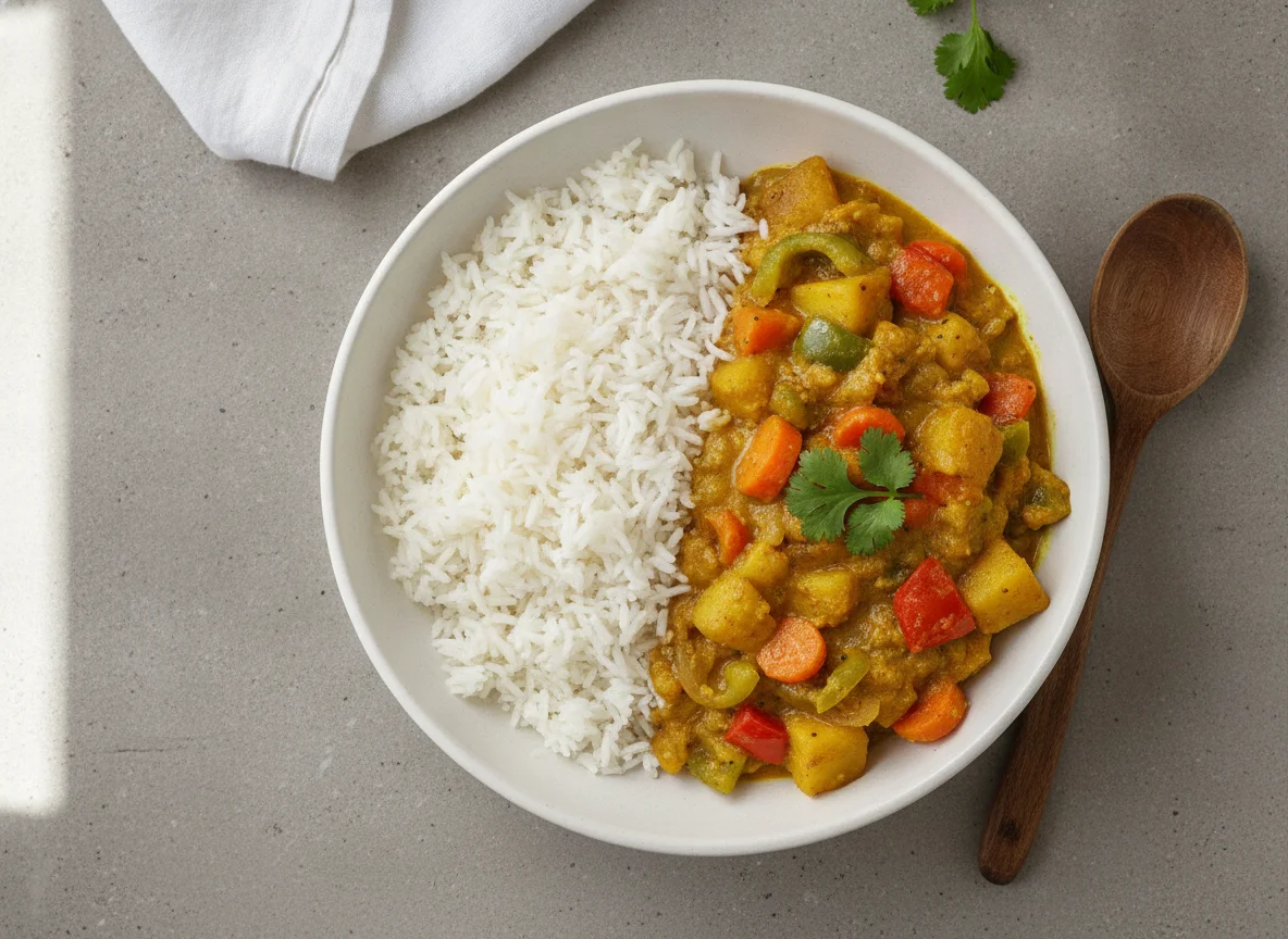 White Rice with Vegetable Curry photo