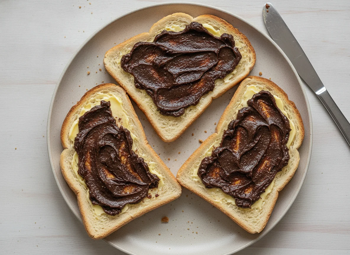 White toast with butter and yeast extract photo