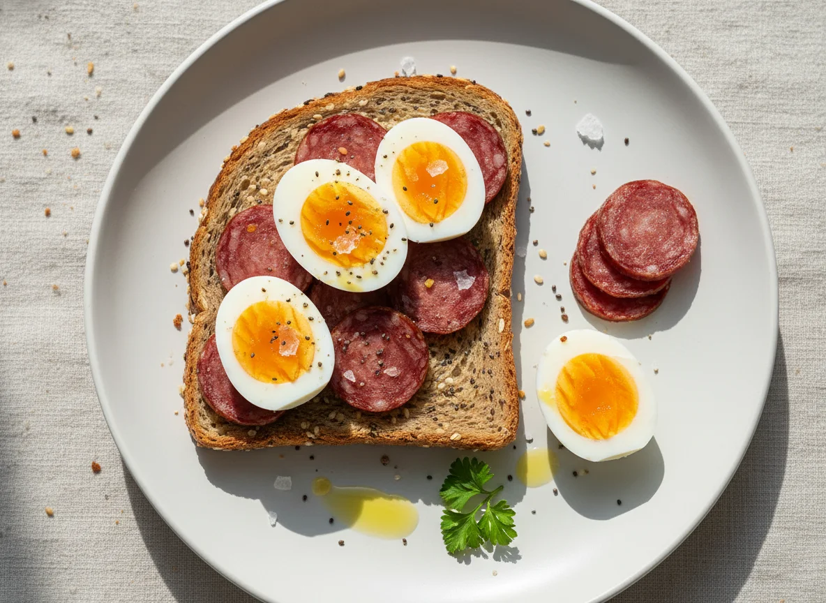 Whole Wheat Toast with Egg and Sausage photo