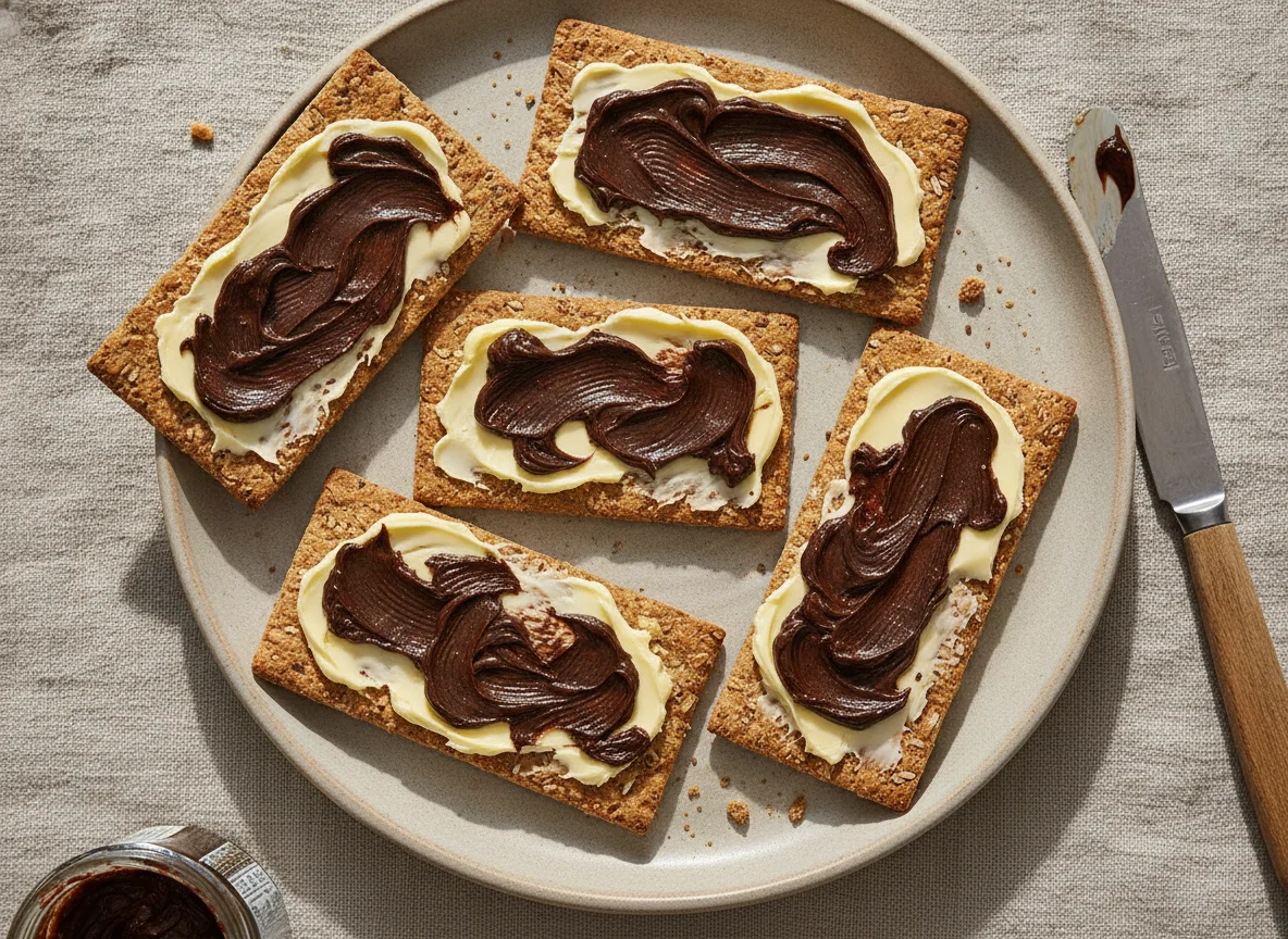 Wholegrain crispbread with butter and yeast extract photo
