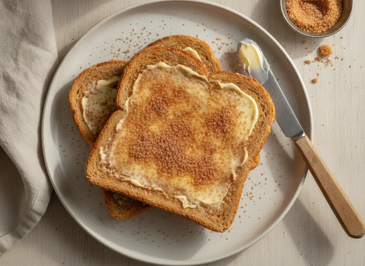 Wholemeal toast with butter and cinnamon sugar photo