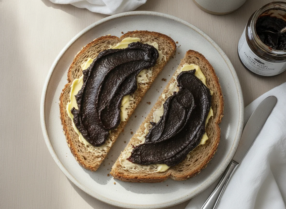 Wholemeal toast with butter and yeast extract photo