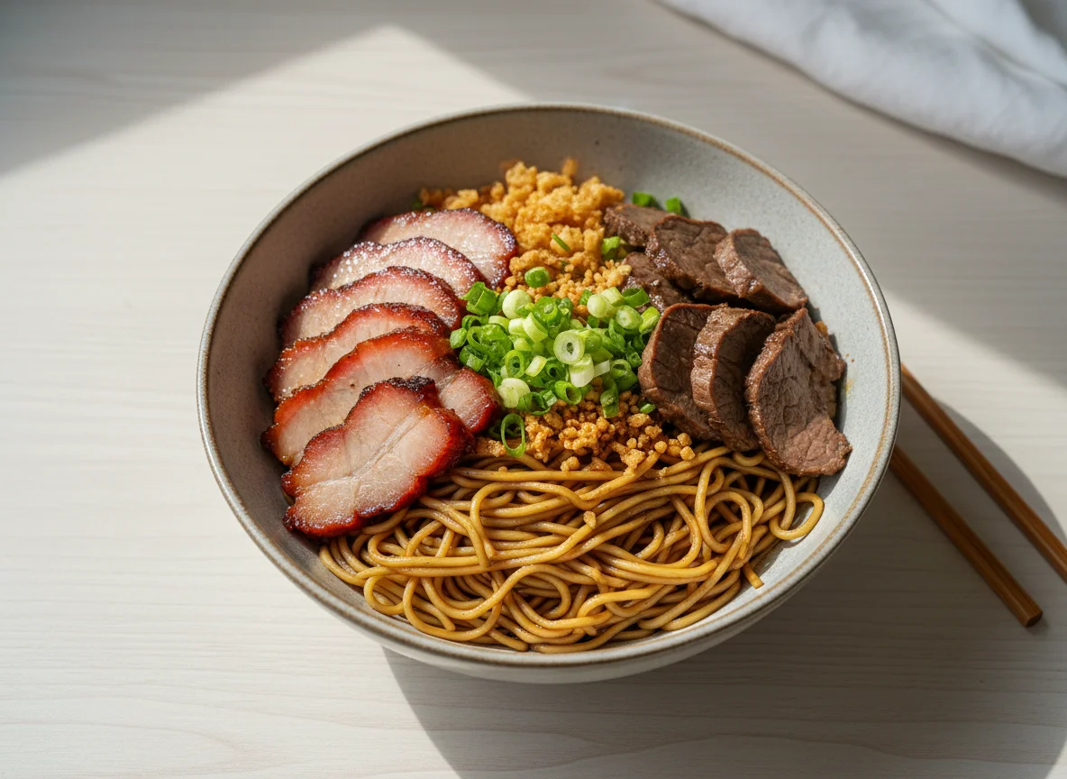 Wonton Noodles with BBQ Pork and Beef photo