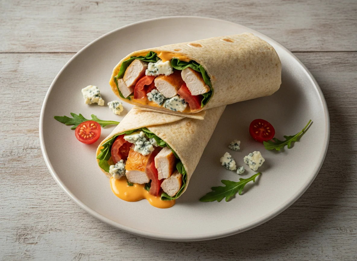 Wrap with smoked chicken and blue cheese and tomato photo