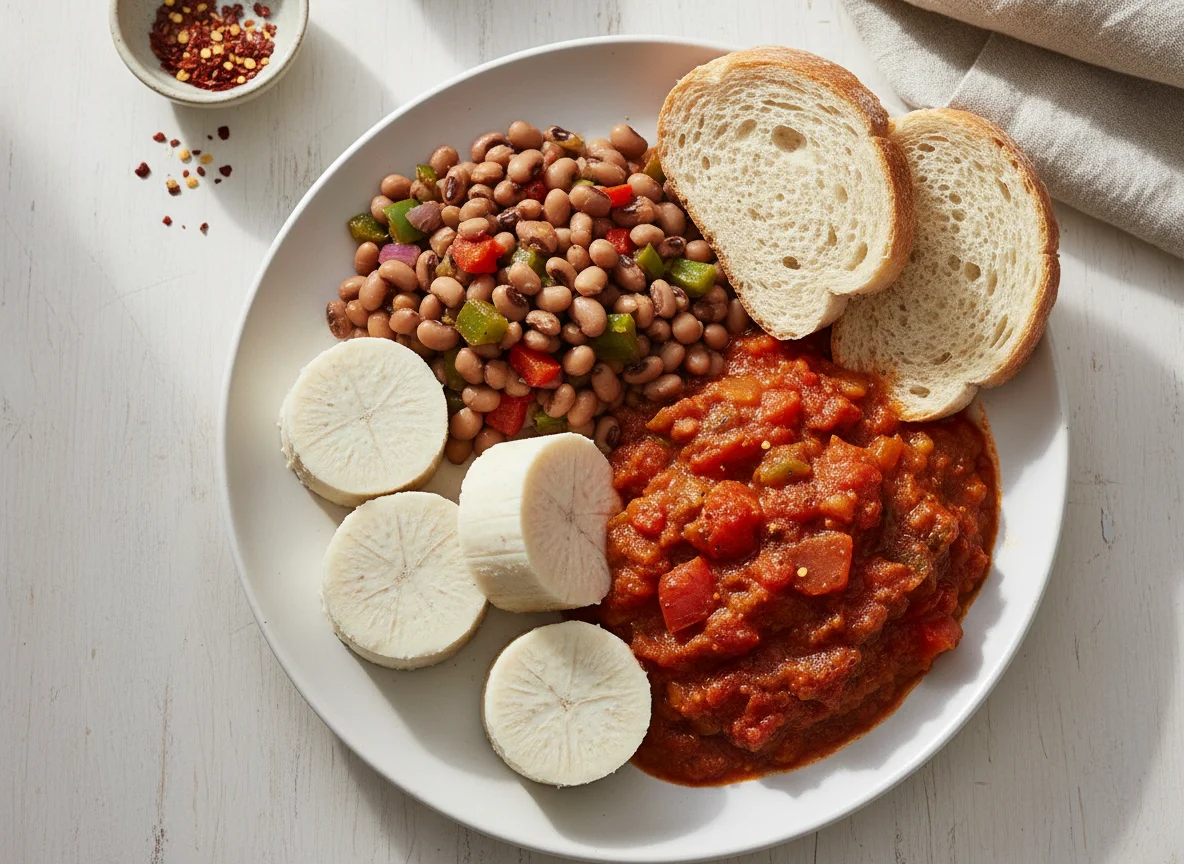 Yam and Beans with Stew photo