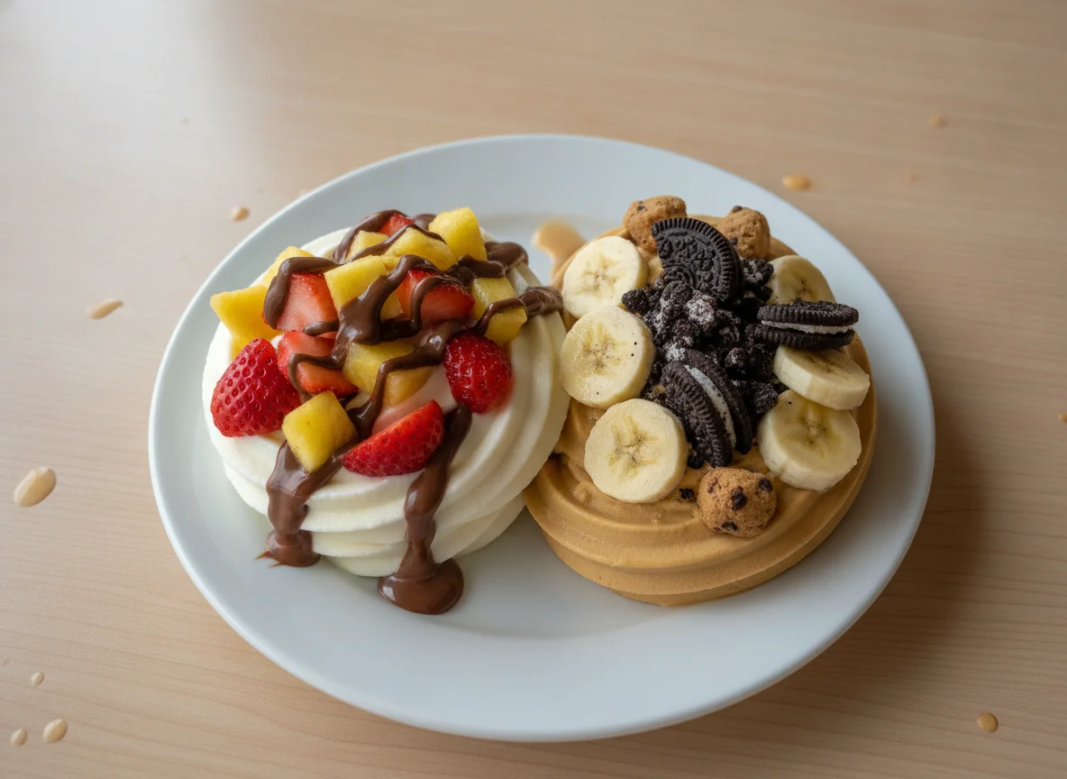 Yochi frozen yoghurt with fruit and toppings photo