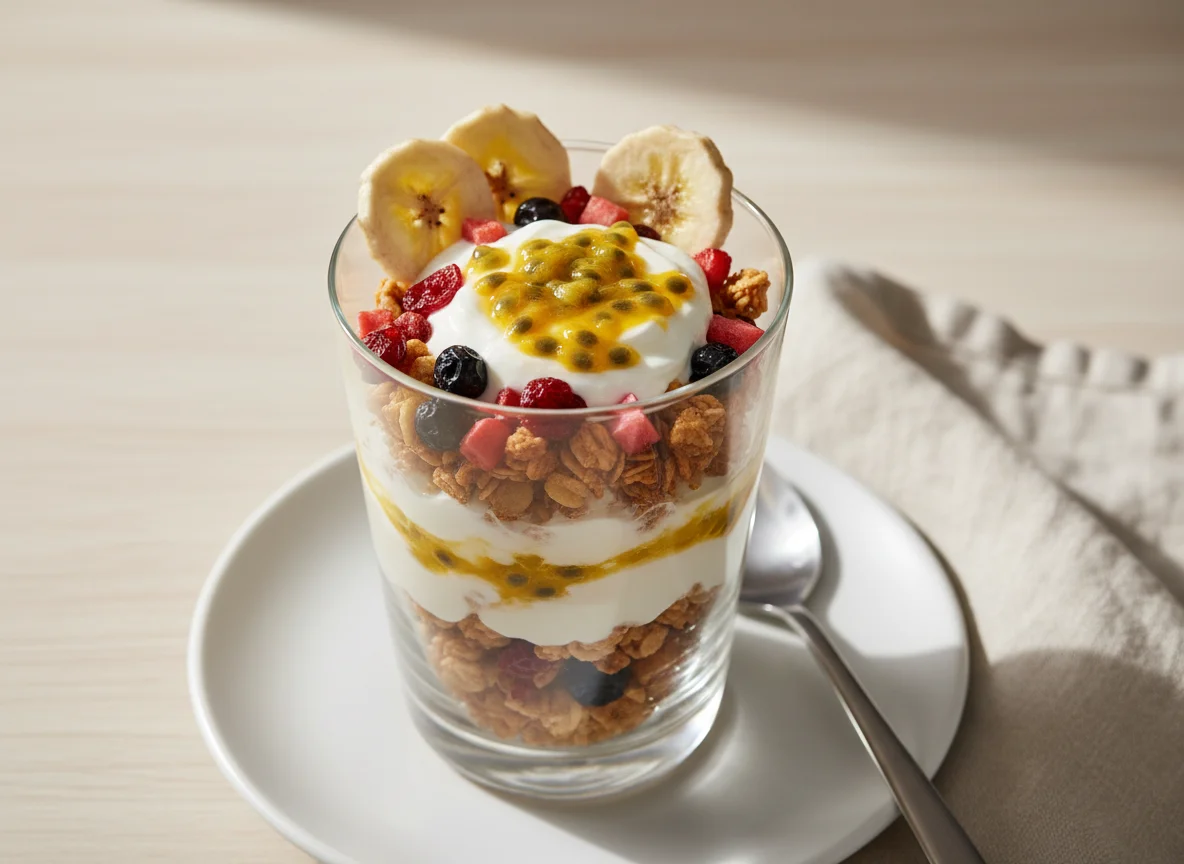 Yoghurt Parfait with Granola and Fruit photo