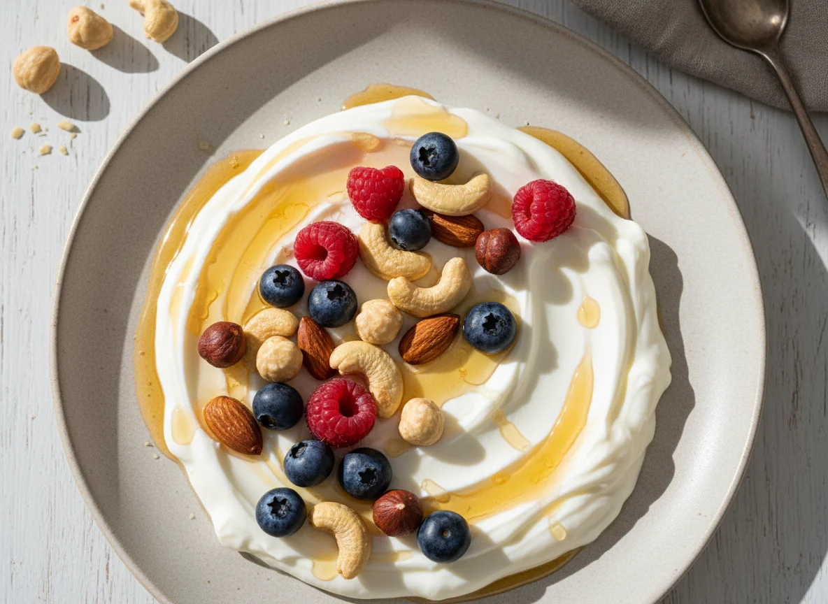Yoghurt with Berries, Nuts and Honey photo