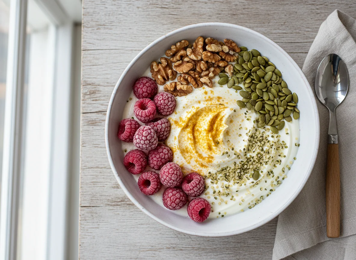 Yogurt Bowl with Berries, Nuts, and Seeds photo